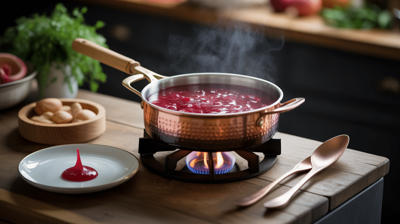 cuisson confiture de rhubarbe casserole cuivre