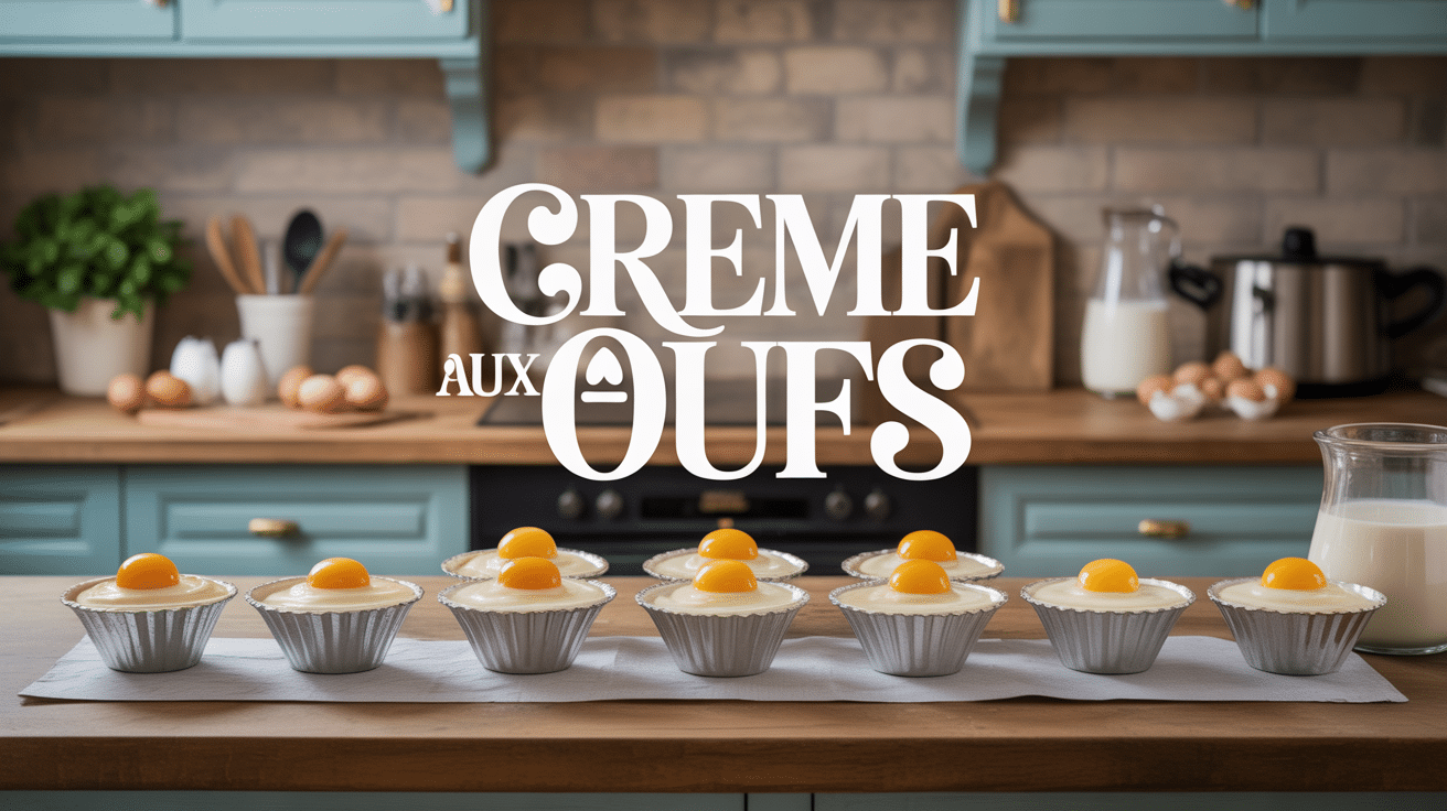 ramequins de creme aux oeufs dorée sur plan de travail