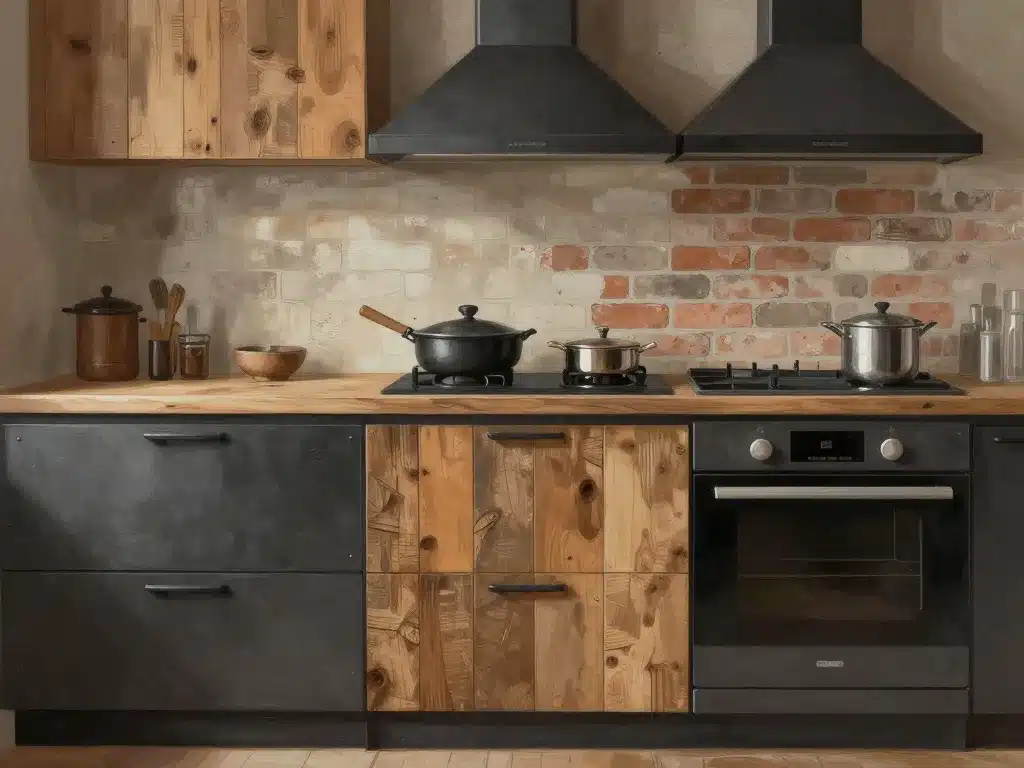 Cuisine style industriel vintage associations bois brique acier