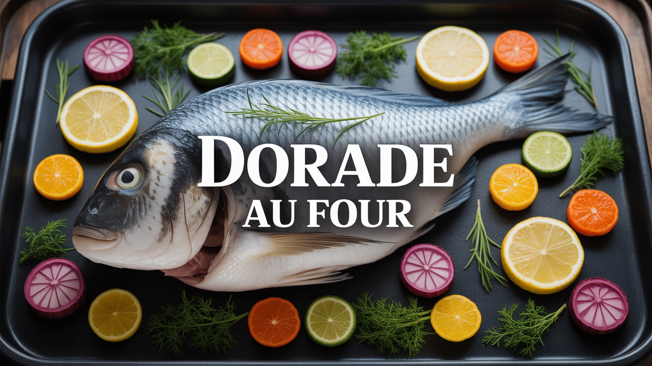 dorade au four dorée avec légumes et herbes