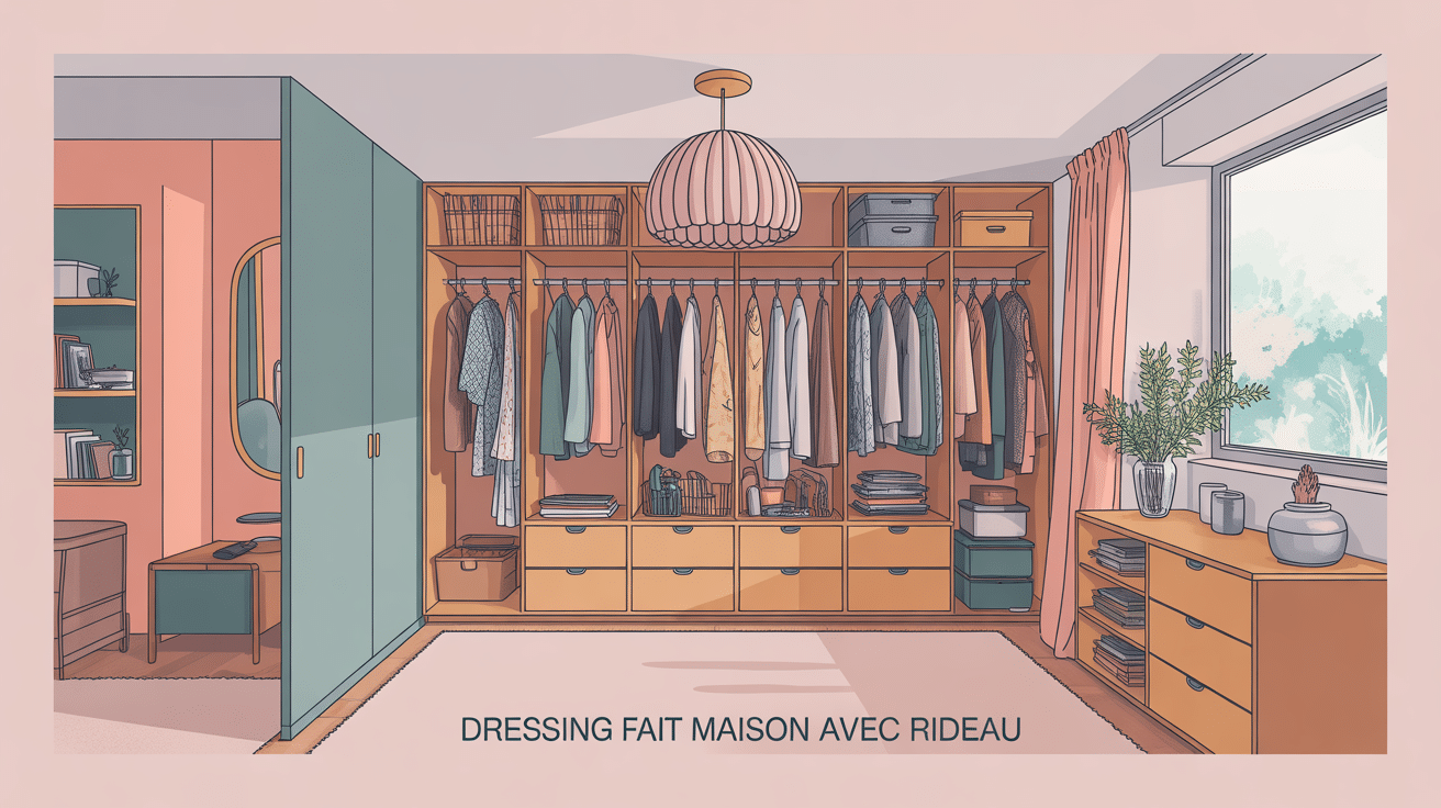 dressing fait maison avec rideau dans intérieur moderne