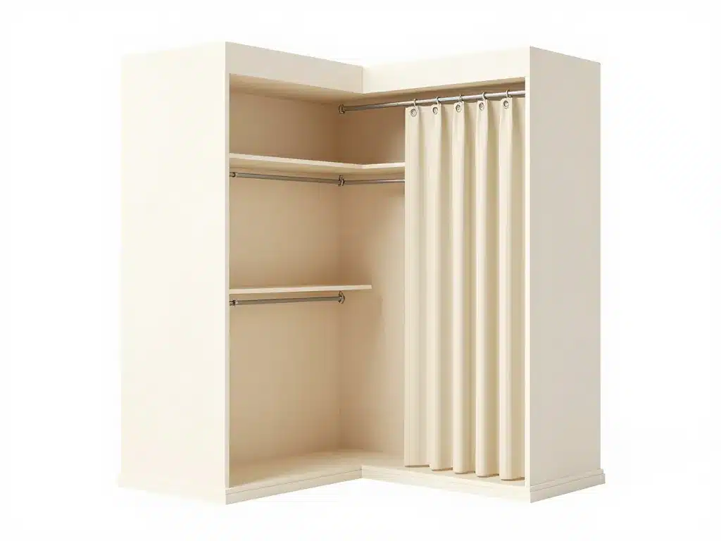 plan 3D dressing fait maison avec rideau et rangements