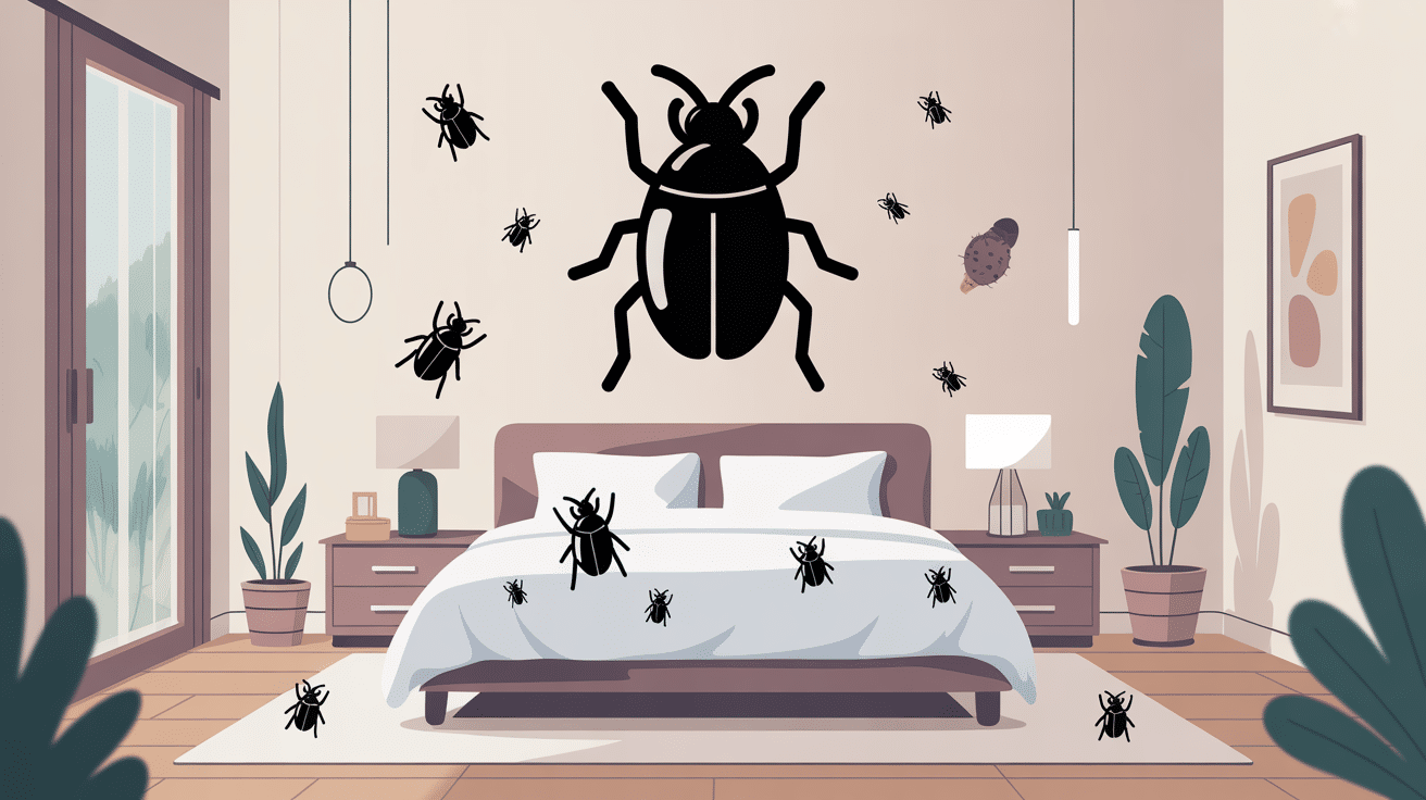 lit petit insecte noir rond maison chambre moderne et insectes