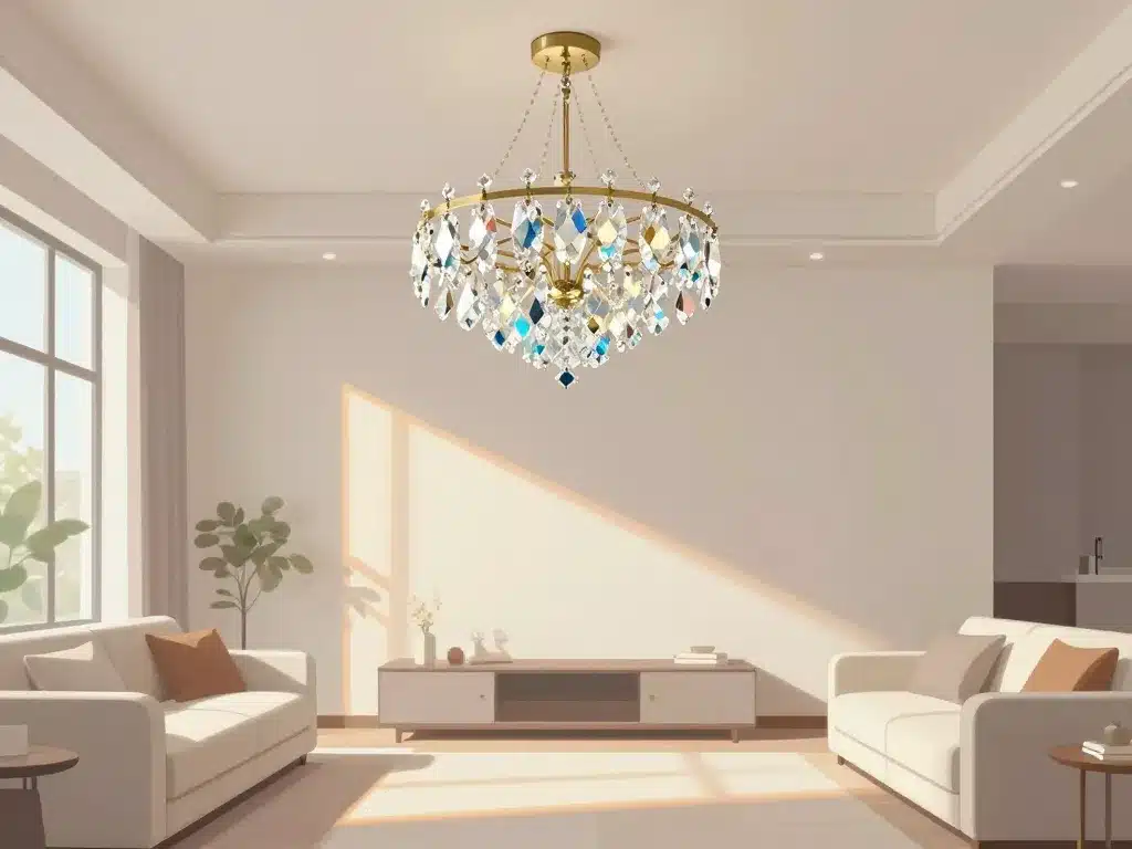 lustre cristal moderne change l’atmosphère d’un salon contemporain