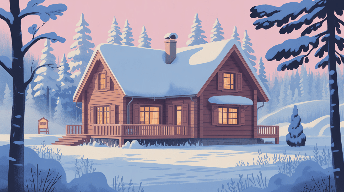 maison en bois de russie avec forêt boréale et neige