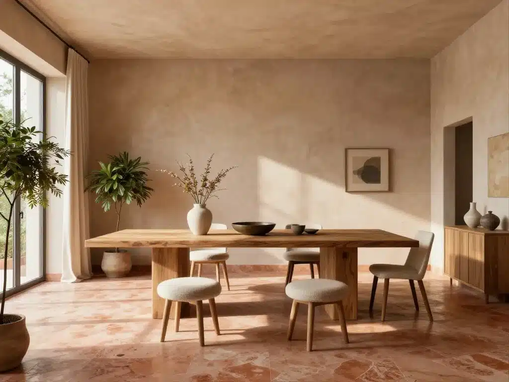 maison style italienne intérieur lumineux matériaux naturels décoration