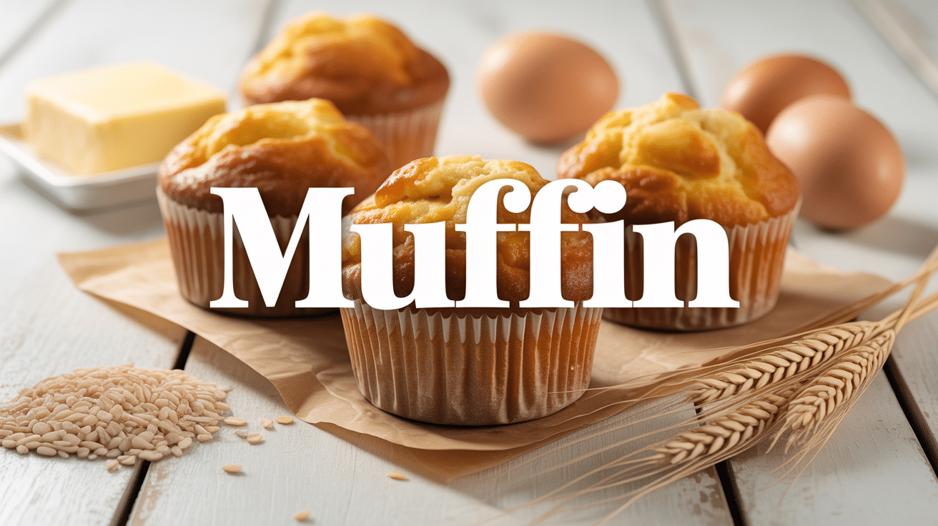 Muffin doré sur table avec ingrédients
