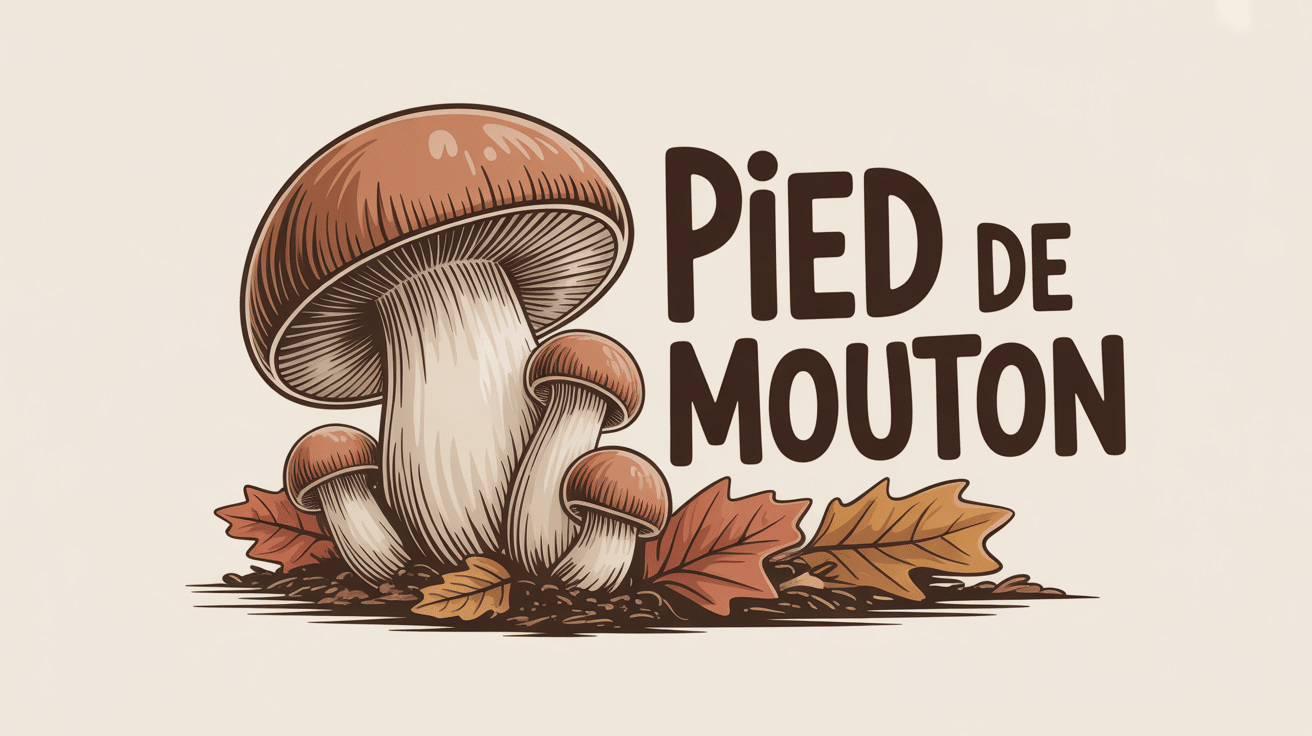 pied de mouton stylisé sur mousse forestière automne