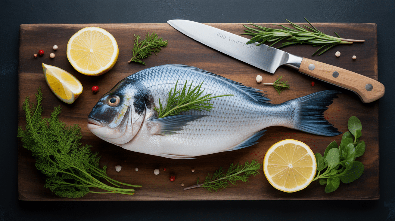 préparation dorade au four sur planche à découper