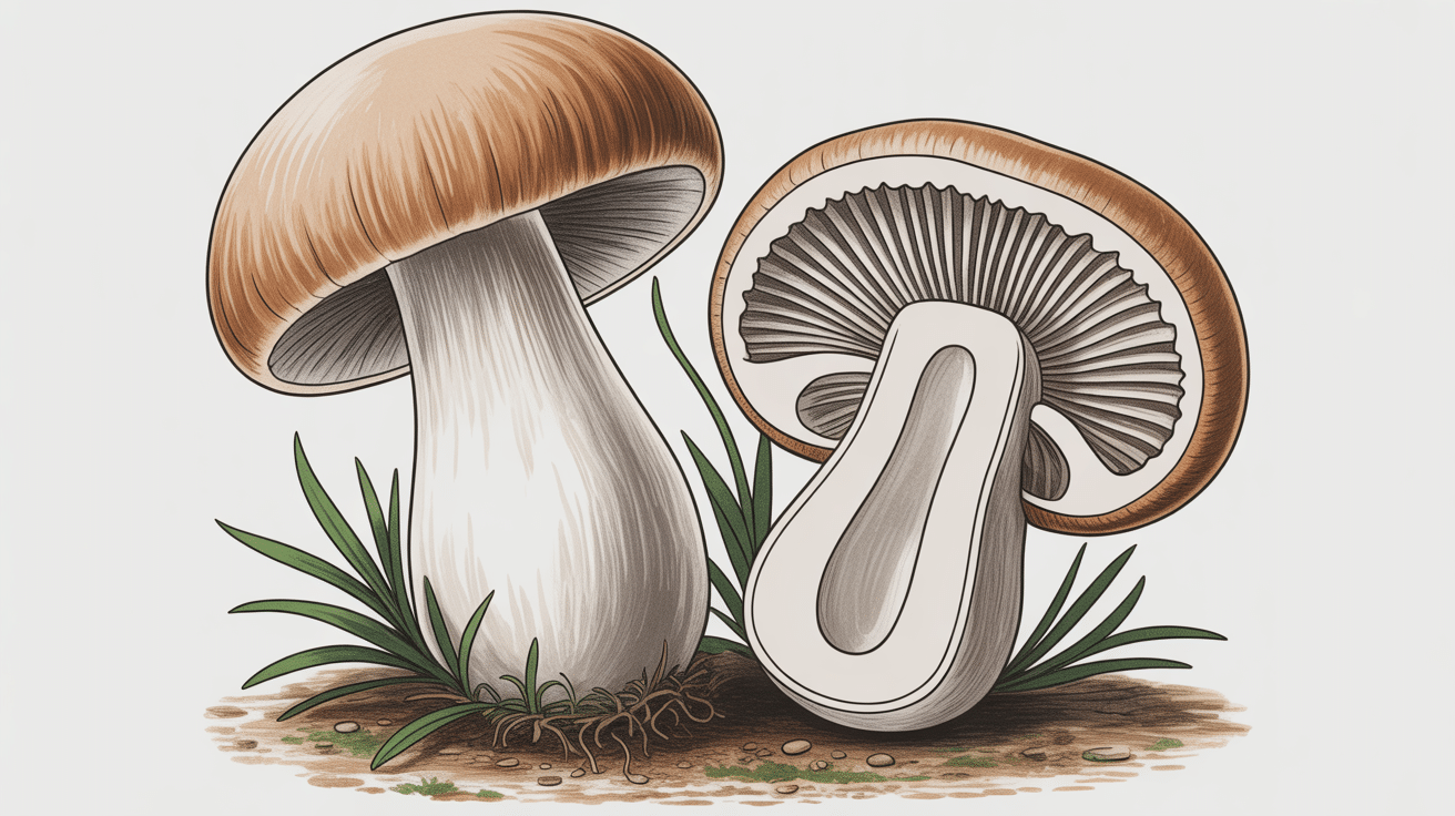 champignon pied de mouton coupe et détails botaniques