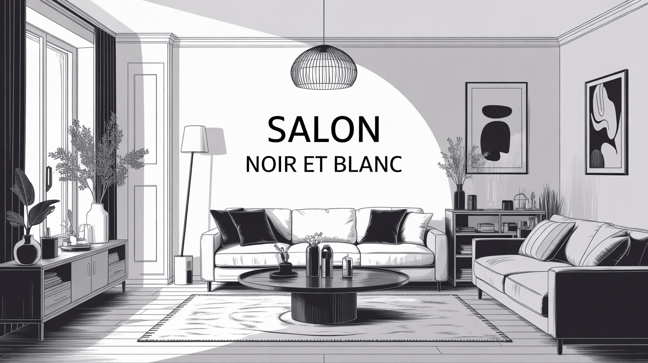 salon noir et blanc contemporain et cosy