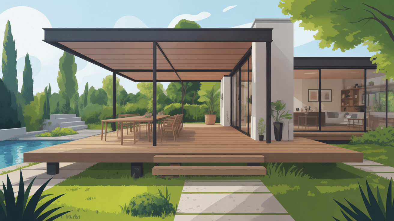 terrasse sur pilotis moderne avec maison contemporaine