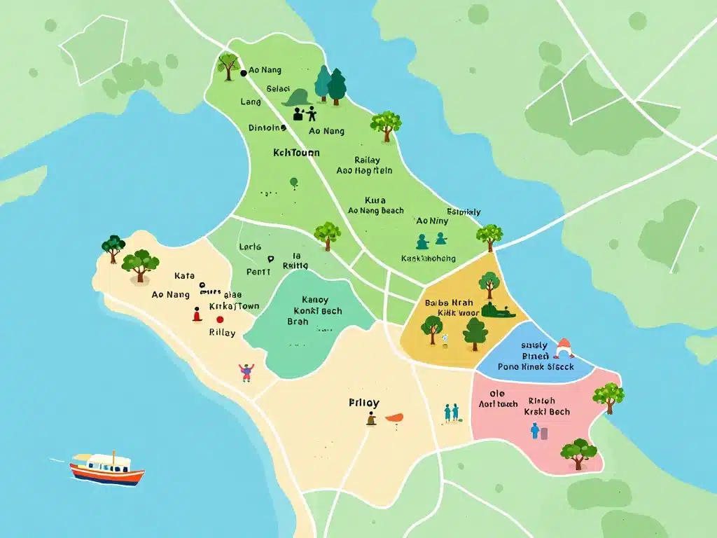 Carte Ao Nang quartiers zones voyageurs