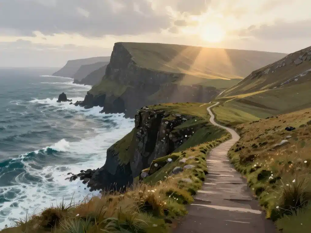 Paysage de falaises et mer à Binn Eadair sous la lumière irlandaise