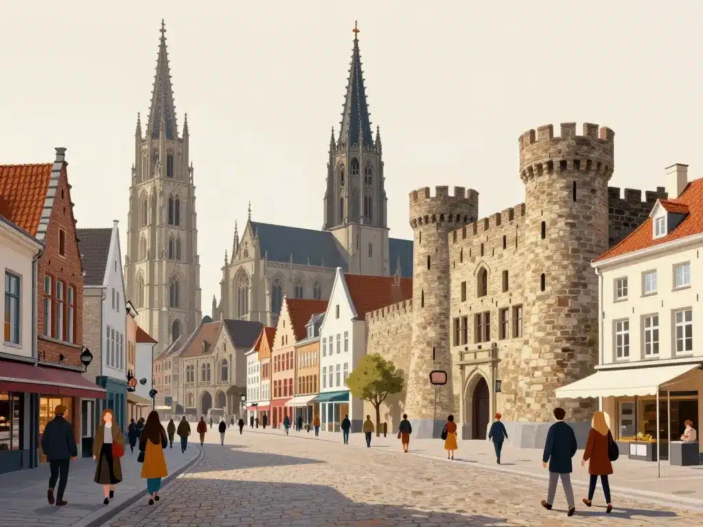 Illustration patrimoine historique Breda avec église et château