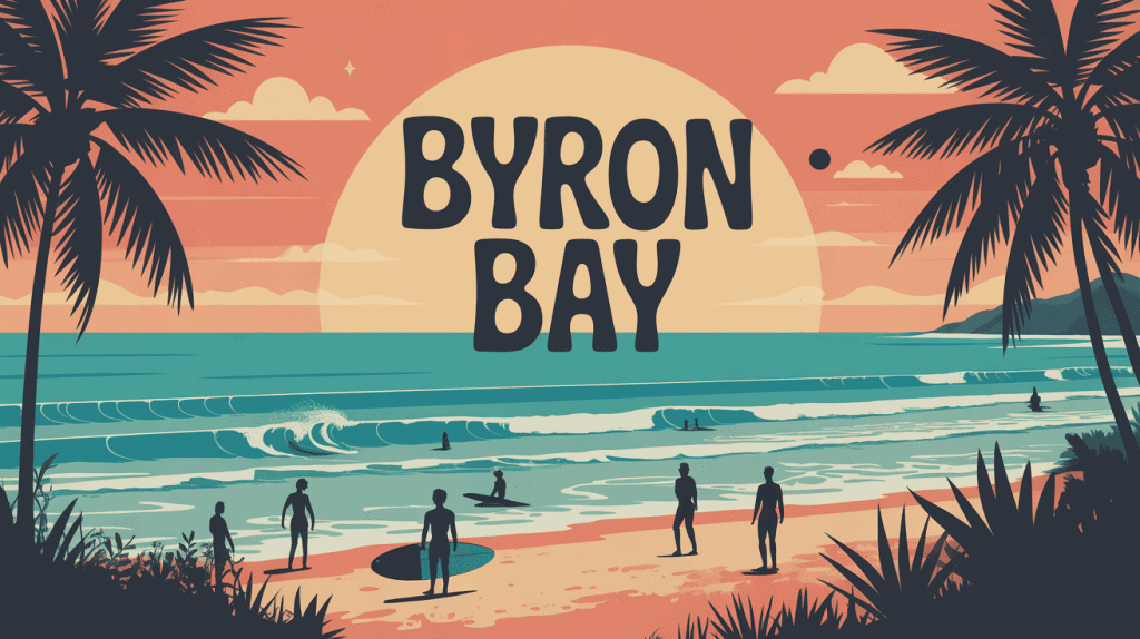 illustration byron bay plage bohème surf