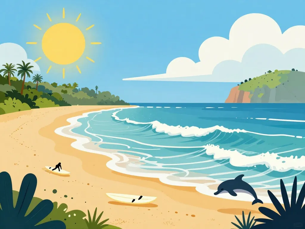 byron bay plages surf nature illustration