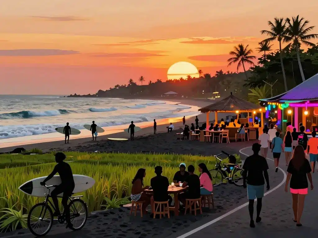 Scène activités Canggu plage surf vie nocturne