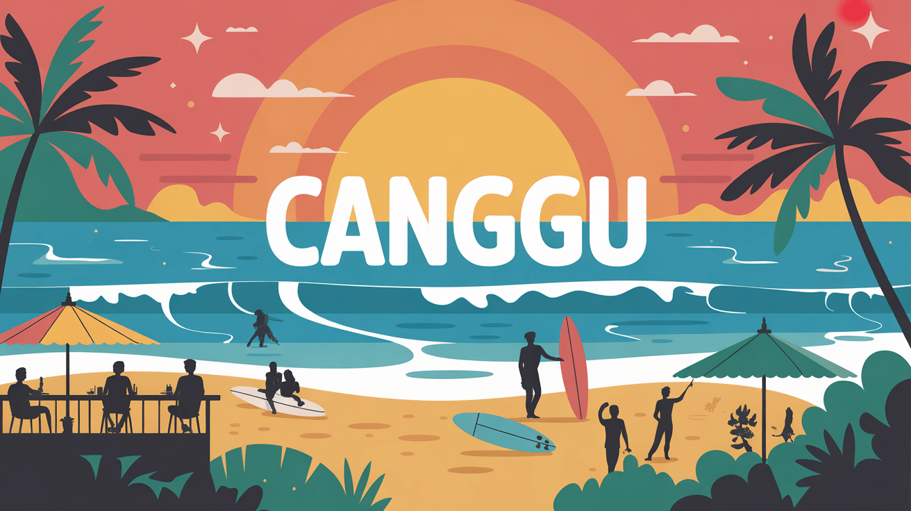 Illustration de Canggu à Bali plages surf rizières cafés