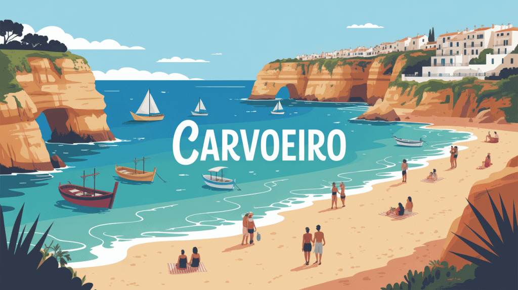 Vue stylisée de Carvoeiro falaises plage village