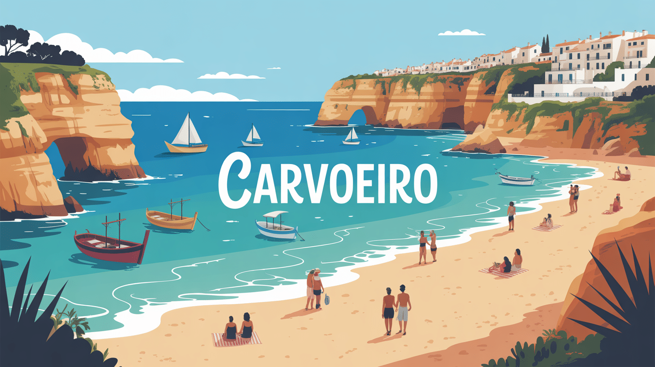 Vue stylisée de Carvoeiro falaises plage village