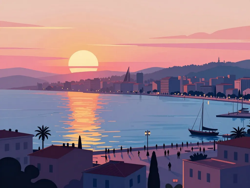 Vue spots coucher de soleil Marseille centre ville