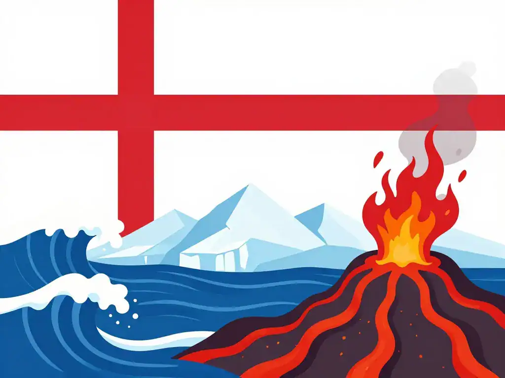 Illustration symbolique drapeau Islande océans glaciers volcans