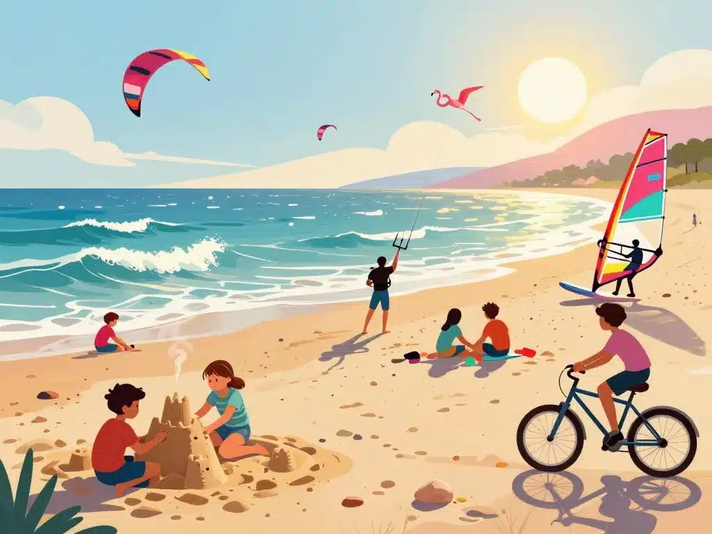 Scène plage gruissan plage sports nautiques familles