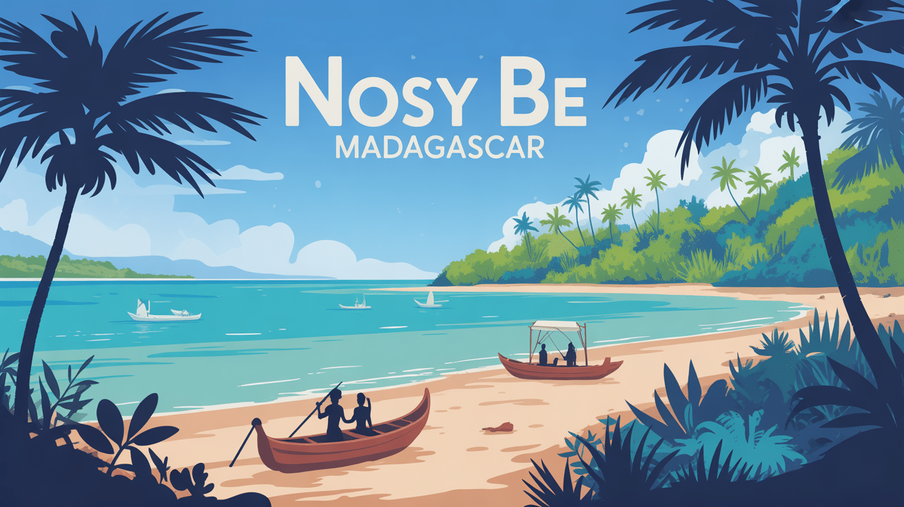 Illustration de Nosy Be Madagascar vue globale plage sable blanc mer turquoise
