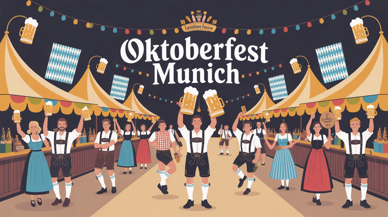 Scène festive oktoberfest 2024 Munich grandes tentes costumes bière