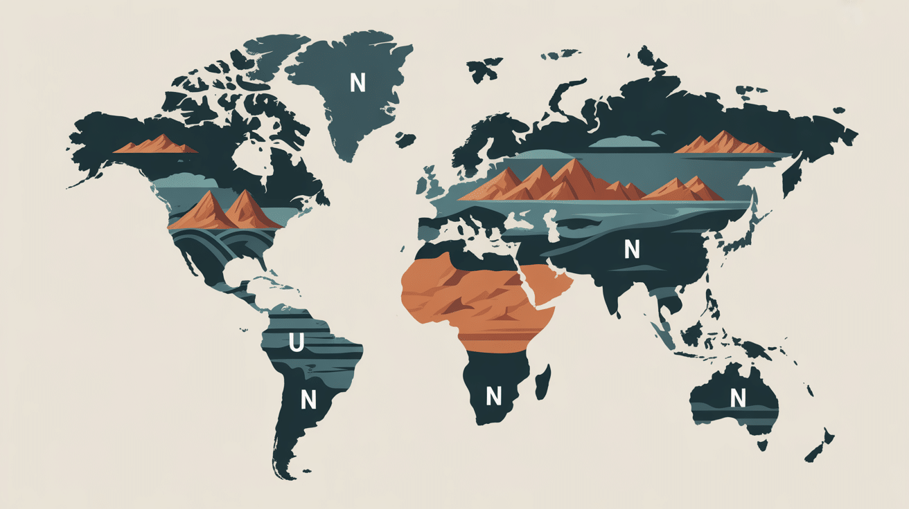 carte symbolique des pays en n sur tous les continents
