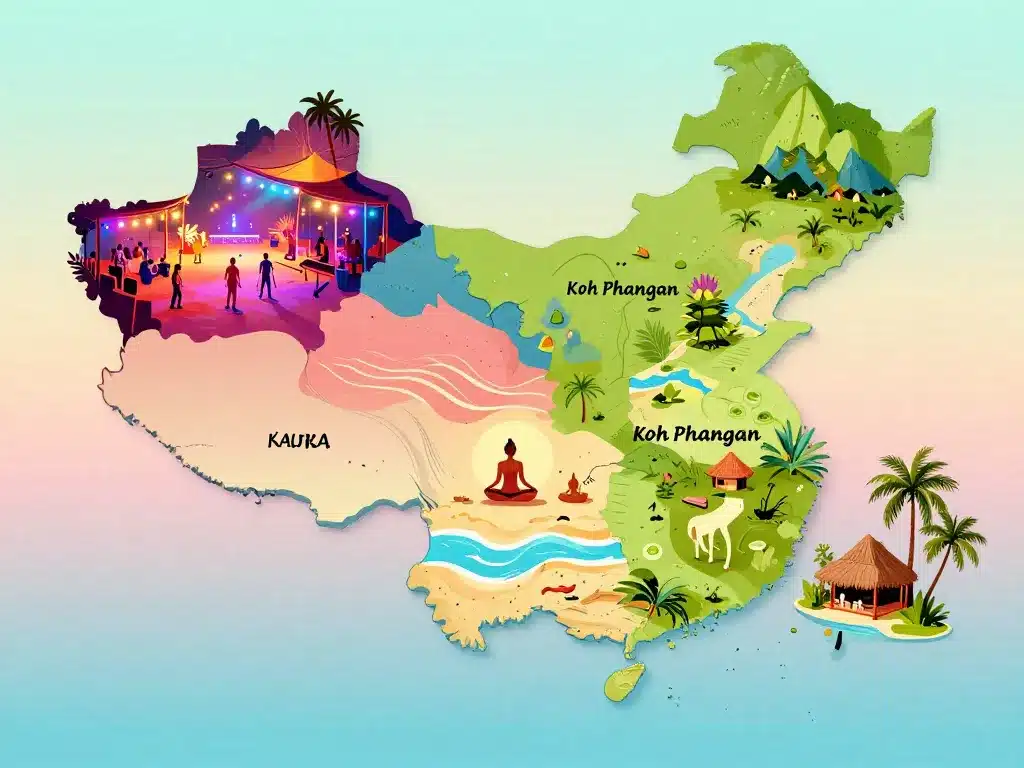 Zones séjour phangan thailande plage fête yoga