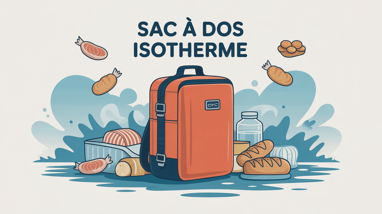 Illustration de sac a dos isotherme avec aliments et boissons