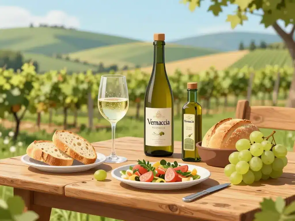 San Gimignano spécialités toscanes et vin blanc Vernaccia