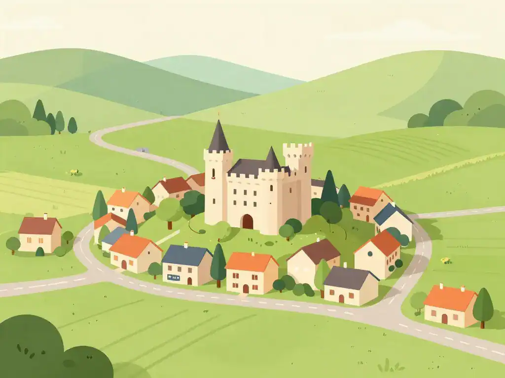 Illustration Anet village campagne et château