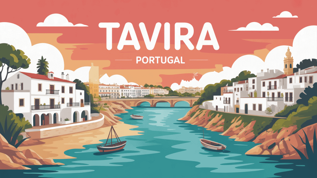 Illustration Tavira portugal rio Gilão centre historique