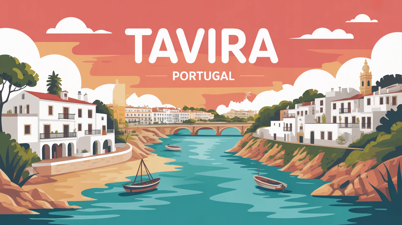 Illustration Tavira portugal rio Gilão centre historique