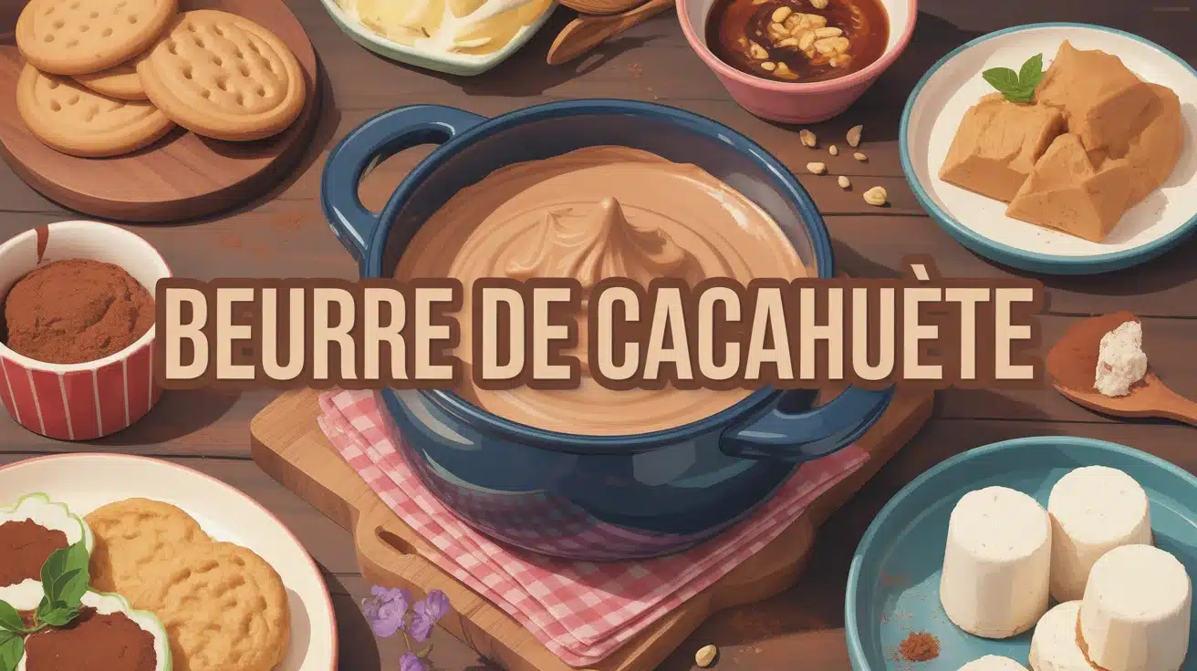 Pot de beurre de cacahuète avec cookies et plats variés