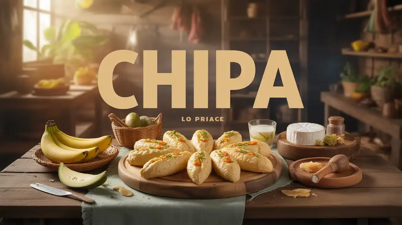 Assortiment de chipas dorés sur table rustique avec éléments paraguayens