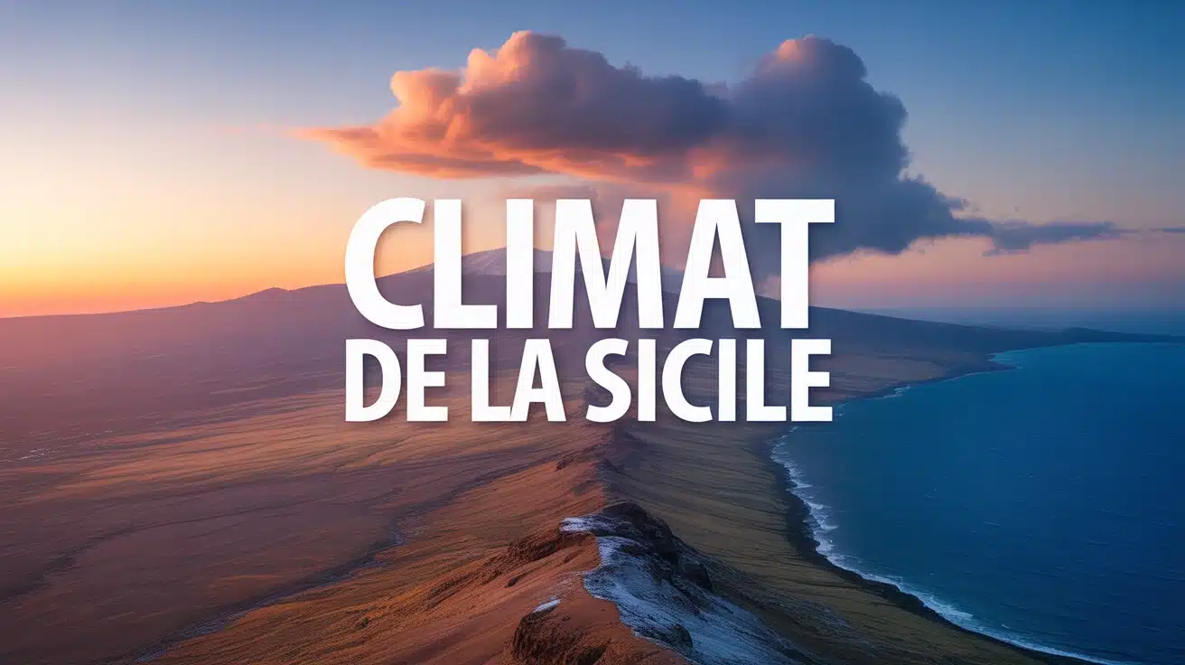 Illustration vectorielle du climat de la Sicile avec Etna enneigé et côtes ensoleillées