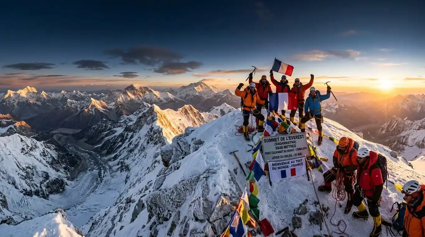 Vue spectaculaire du sommet de l'Everest au lever du soleil