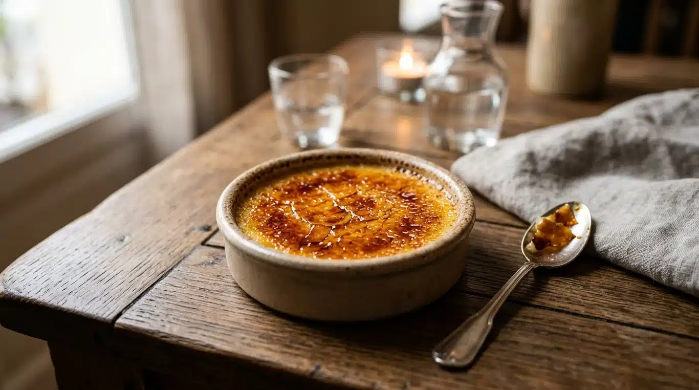 Crème brûlée traditionnelle avec une croûte de sucre caramélisée