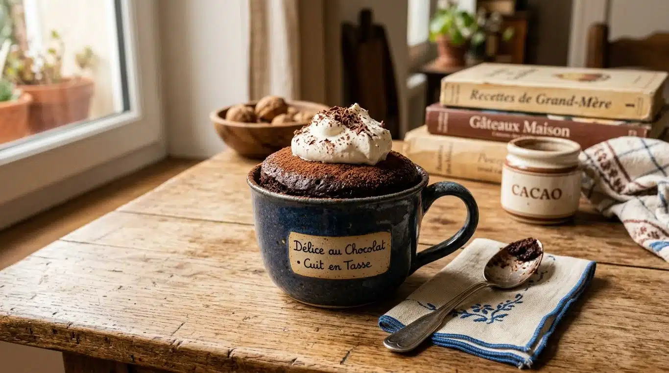 Mug cake au chocolat en poudre gourmand et prêt à déguster