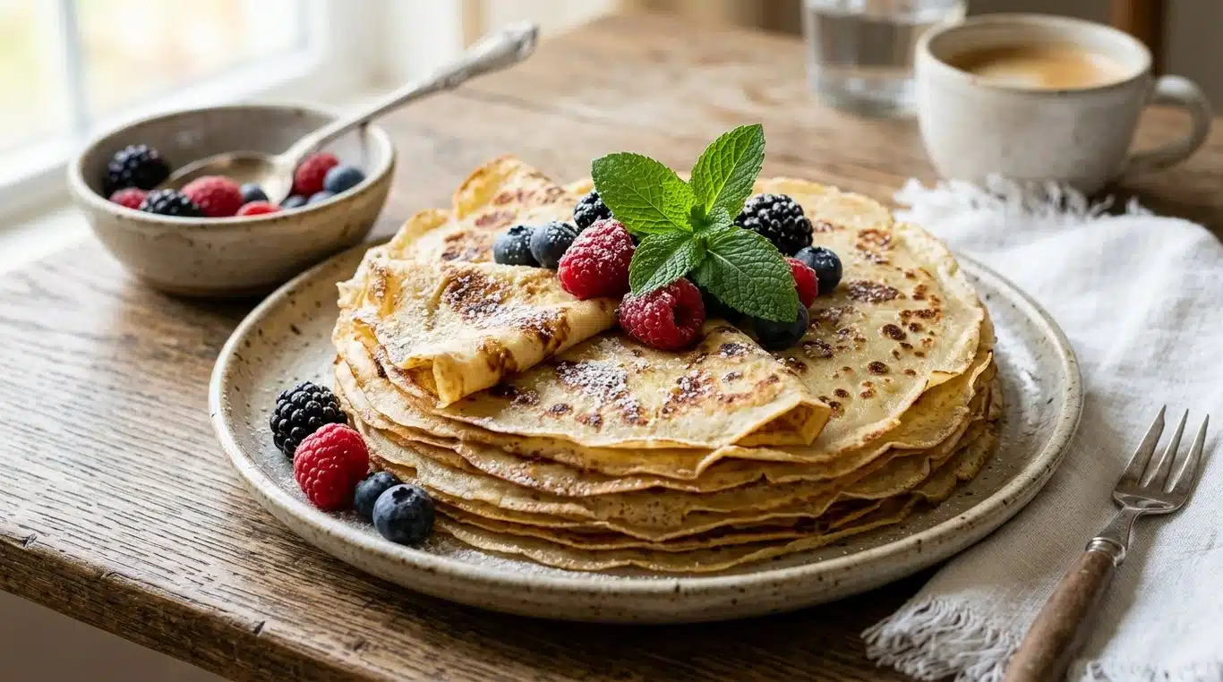 Pâte à crêpe sans sucre dorée et appétissante