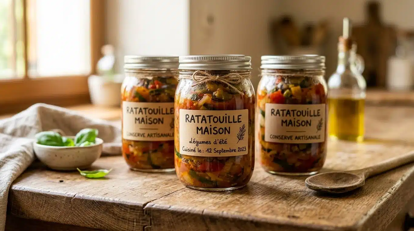 Bocaux de ratatouille maison prêts pour la conservation
