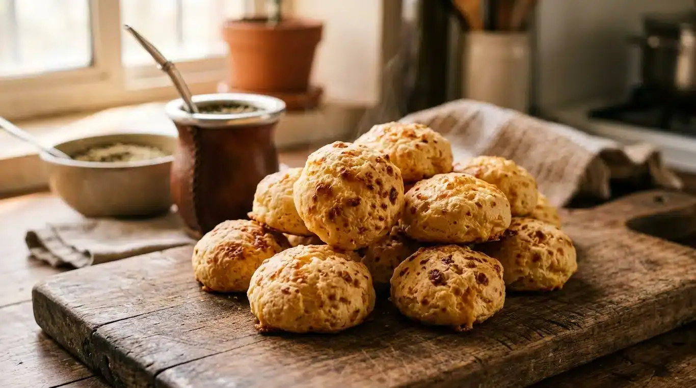 Assiette de chipas traditionnels tout juste sortis du four, dorés et appétissants.