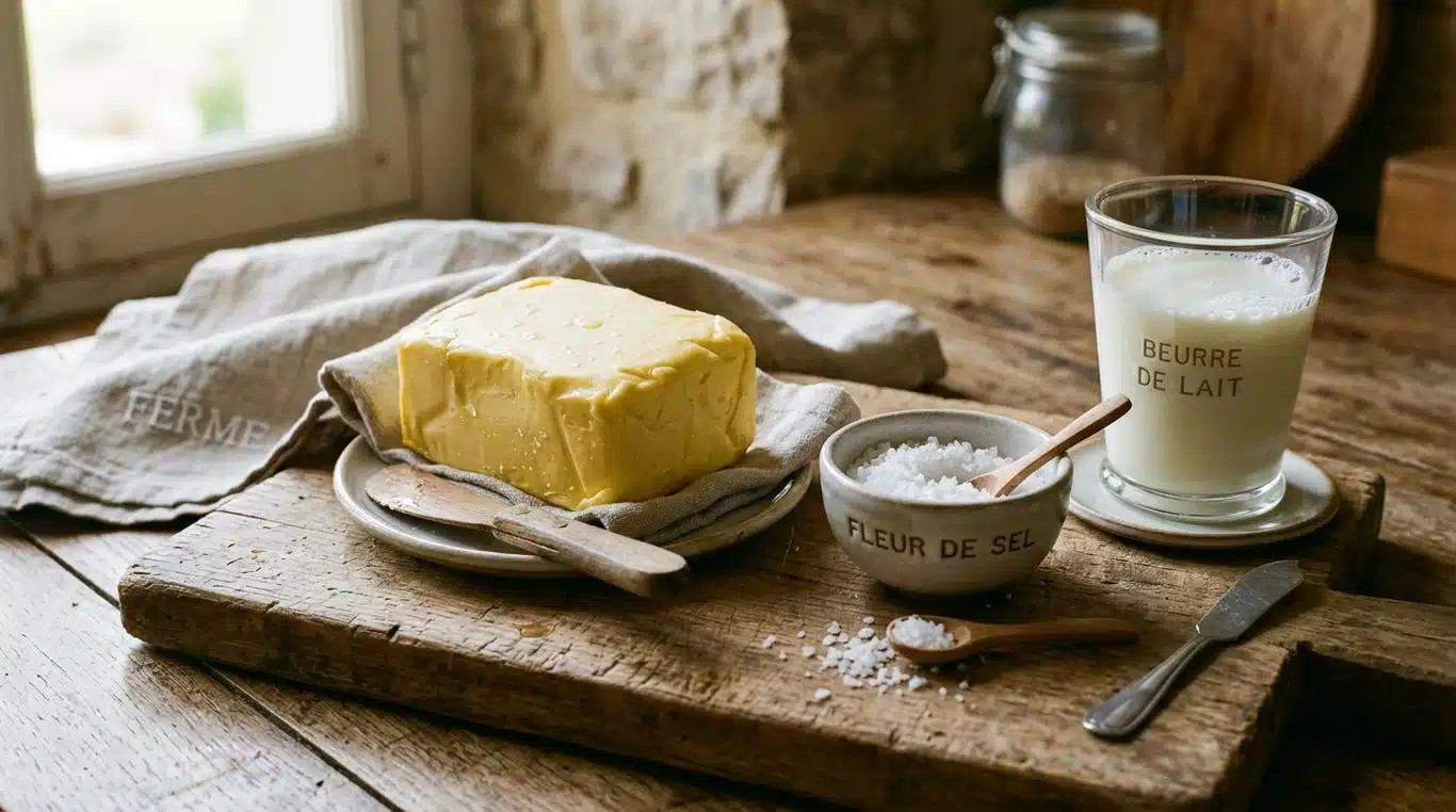 Beurre de baratte maison fraîchement préparé avec de la fleur de sel