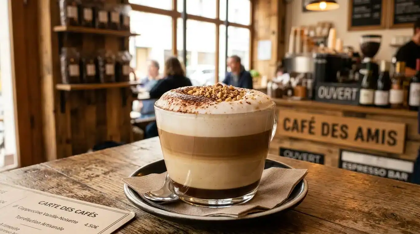 Cappuccino Vanille-Noisette maison préparé avec une machine expresso.