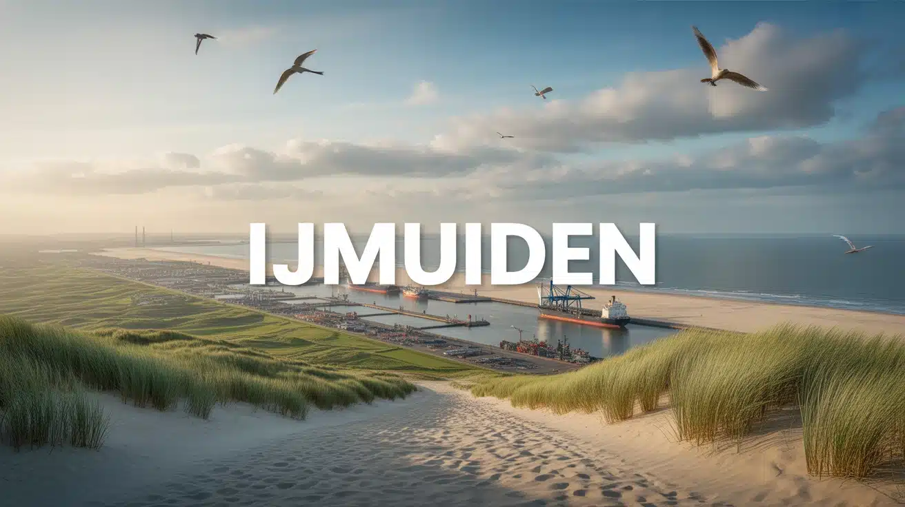 Vue vectorielle d'IJmuiden avec port industriel et dunes