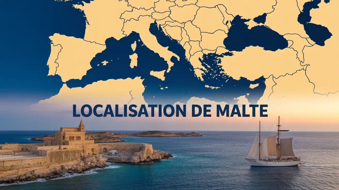 Carte stylisée localisation de Malte en Mediterranee